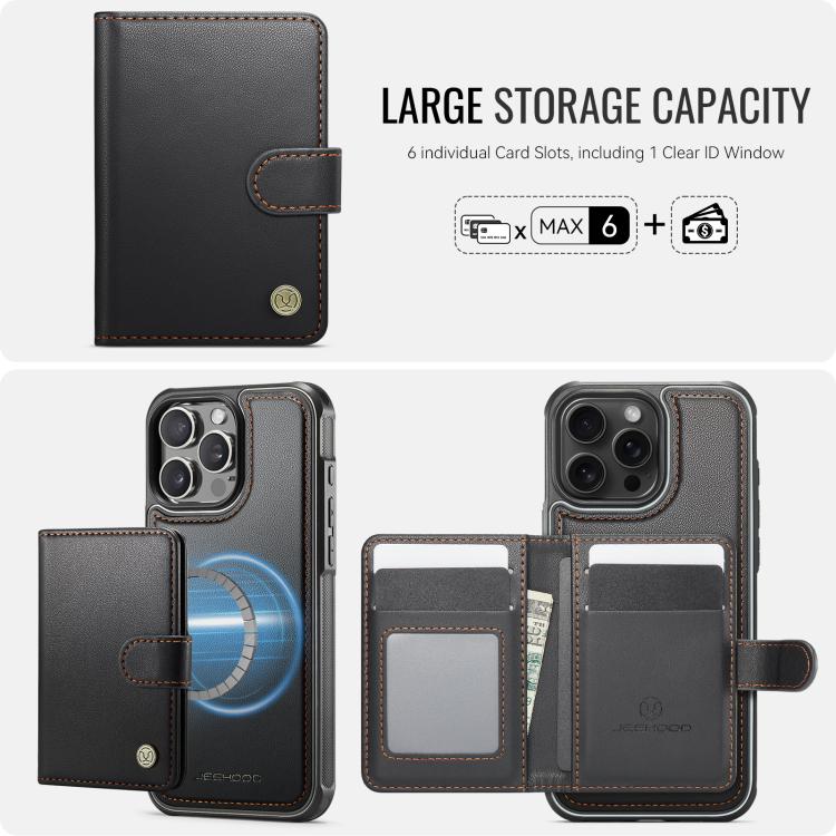 For iPhone 13 Pro JEEHOOD J09 Buckle Card Bag MagSafe Magnetic Style RFID Leather Phone Case