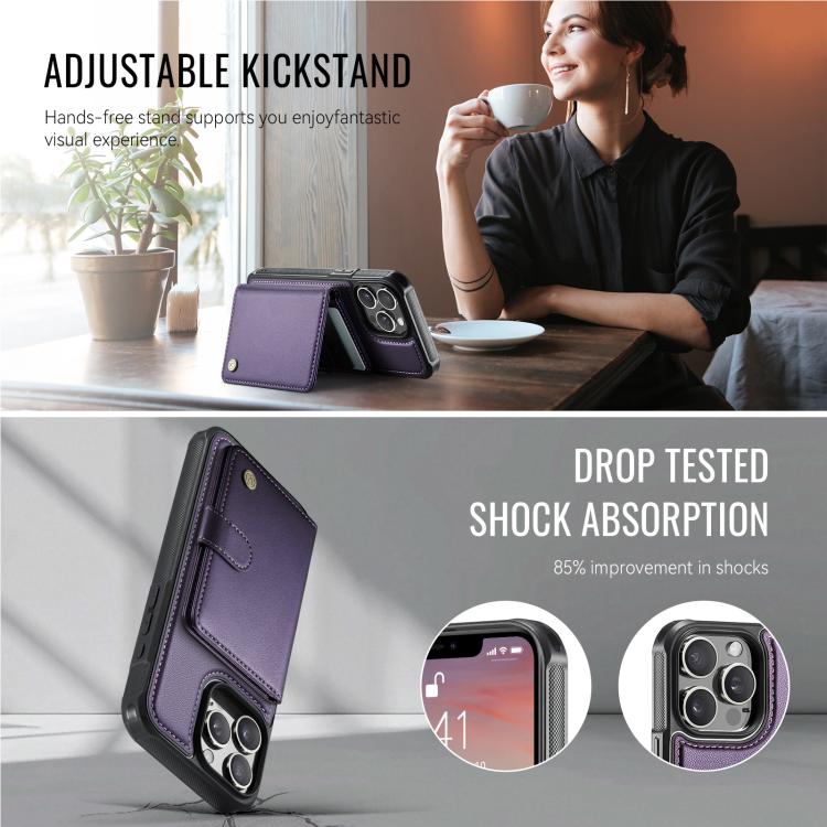 For iPhone 14 Pro JEEHOOD J09 Buckle Card Bag MagSafe Magnetic Style RFID Leather Phone Case