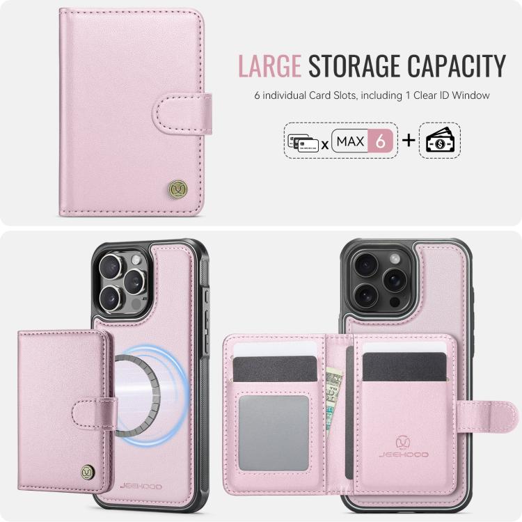 For iPhone 14 Pro JEEHOOD J09 Buckle Card Bag MagSafe Magnetic Style RFID Leather Phone Case