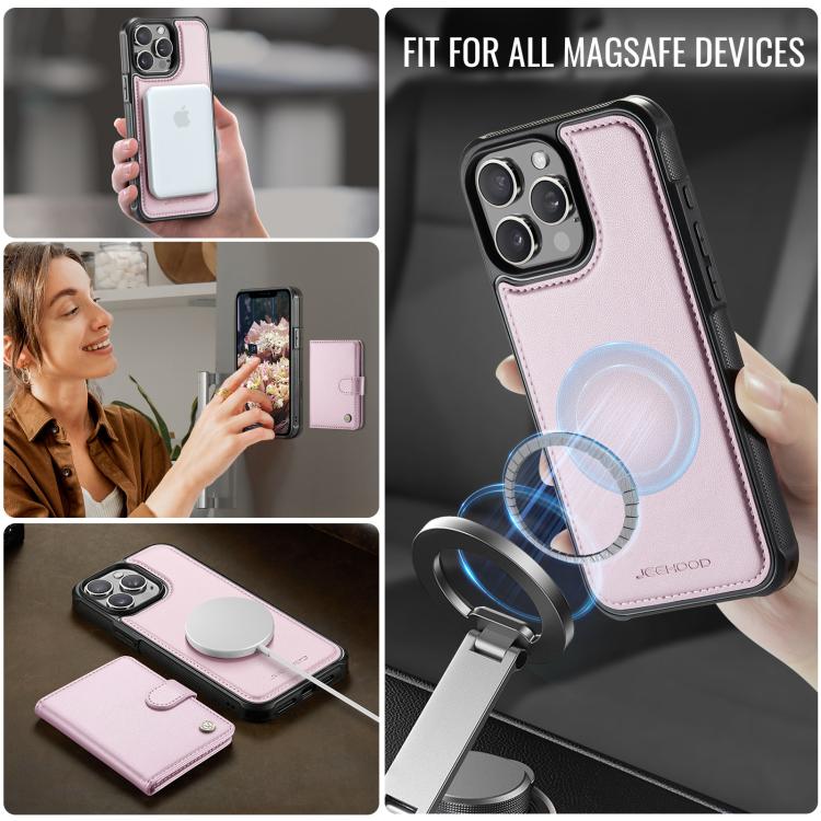 For iPhone 14 Pro JEEHOOD J09 Buckle Card Bag MagSafe Magnetic Style RFID Leather Phone Case