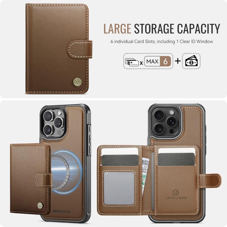 For iPhone 14 Pro JEEHOOD J09 Buckle Card Bag MagSafe Magnetic Style RFID Leather Phone Case