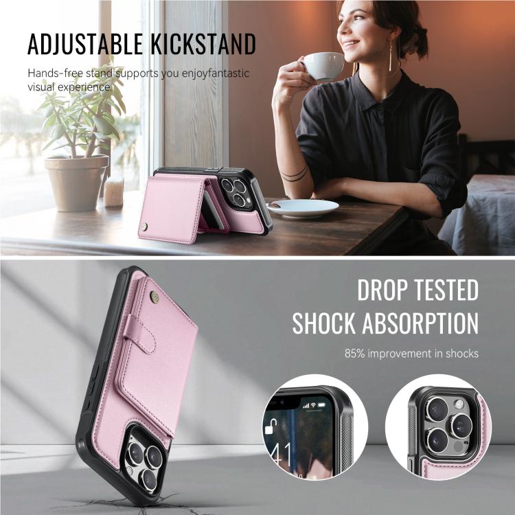 For iPhone 14 Pro Max JEEHOOD J09 Buckle Card Bag MagSafe Magnetic Style RFID Leather Phone Case