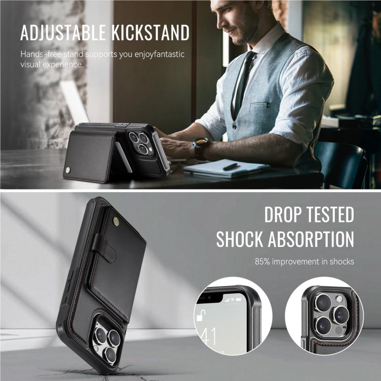 For iPhone 14 Pro Max JEEHOOD J09 Buckle Card Bag MagSafe Magnetic Style RFID Leather Phone Case