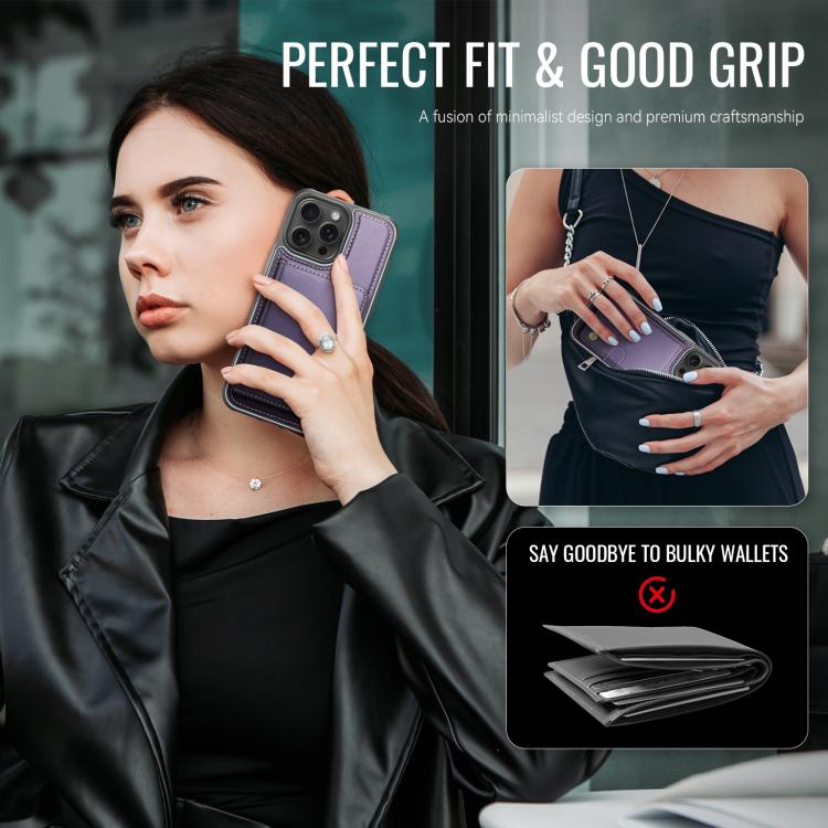 For iPhone 15 Pro JEEHOOD J09 Buckle Card Bag MagSafe Magnetic Style RFID Leather Phone Case