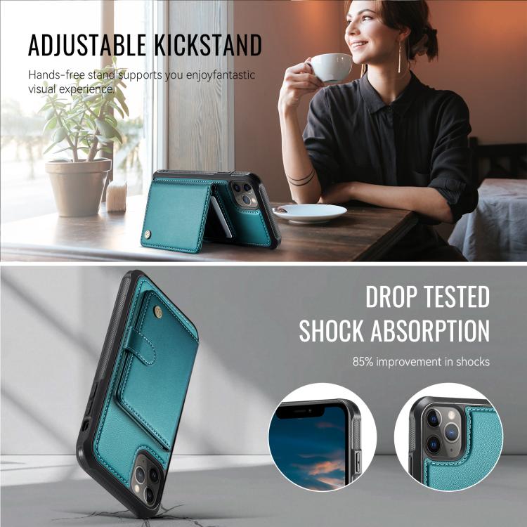 For iPhone 11 Pro Max JEEHOOD J09 Buckle Card Bag MagSafe Magnetic Style RFID Leather Phone Case