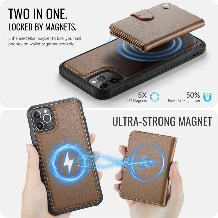 For iPhone 11 Pro Max JEEHOOD J09 Buckle Card Bag MagSafe Magnetic Style RFID Leather Phone Case