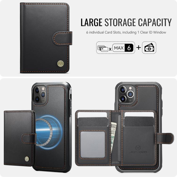 For iPhone 11 Pro Max JEEHOOD J09 Buckle Card Bag MagSafe Magnetic Style RFID Leather Phone Case