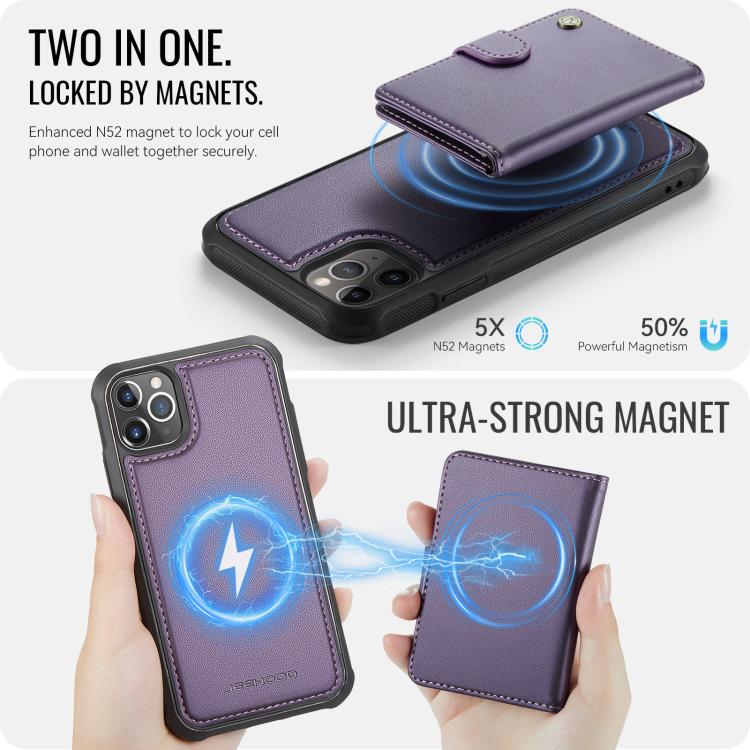 For iPhone 11 Pro JEEHOOD J09 Buckle Card Bag MagSafe Magnetic Style RFID Leather Phone Case