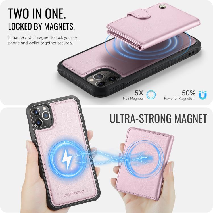 For iPhone 11 Pro JEEHOOD J09 Buckle Card Bag MagSafe Magnetic Style RFID Leather Phone Case