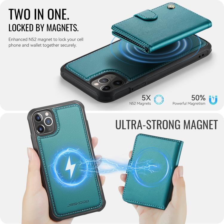 For iPhone 11 Pro JEEHOOD J09 Buckle Card Bag MagSafe Magnetic Style RFID Leather Phone Case