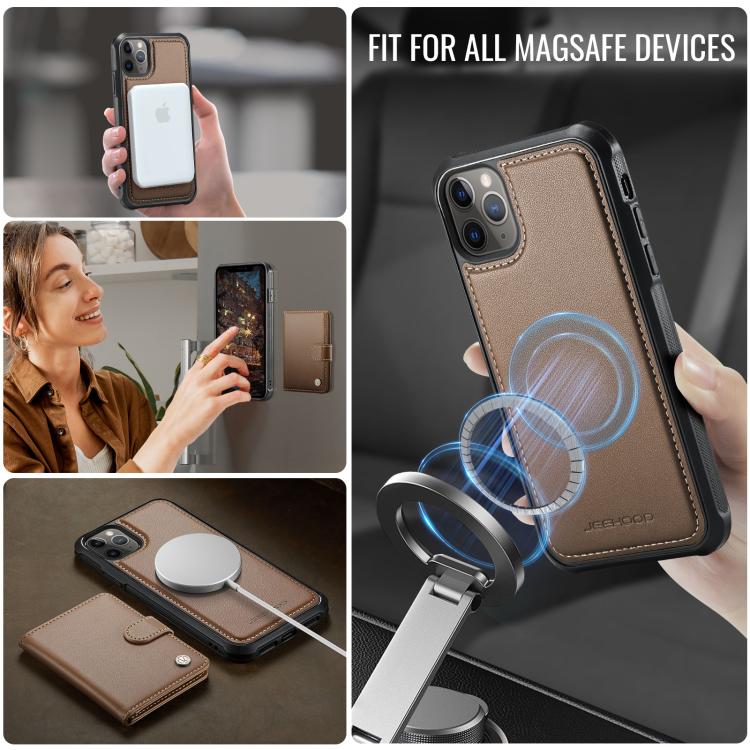 For iPhone 11 Pro JEEHOOD J09 Buckle Card Bag MagSafe Magnetic Style RFID Leather Phone Case