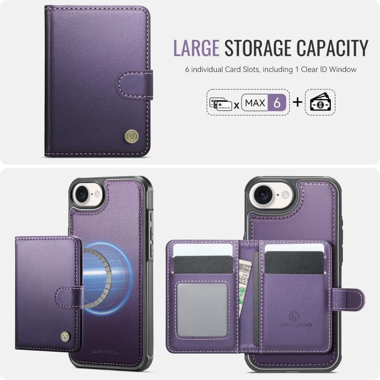 For iPhone 17e / 16e JEEHOOD J09 Buckle Card Bag MagSafe Magnetic Style RFID Leather Phone Case