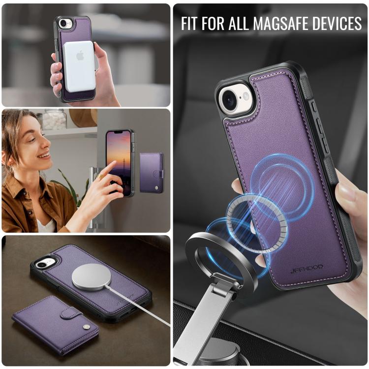 For iPhone 17e / 16e JEEHOOD J09 Buckle Card Bag MagSafe Magnetic Style RFID Leather Phone Case