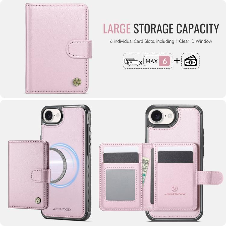For iPhone 17e / 16e JEEHOOD J09 Buckle Card Bag MagSafe Magnetic Style RFID Leather Phone Case