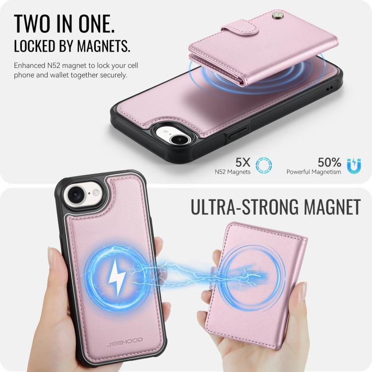 For iPhone 17e / 16e JEEHOOD J09 Buckle Card Bag MagSafe Magnetic Style RFID Leather Phone Case