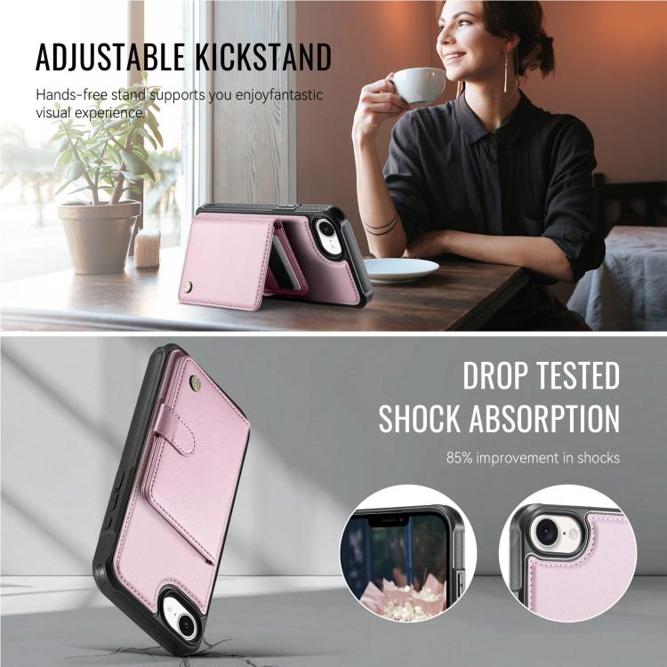 For iPhone 17e / 16e JEEHOOD J09 Buckle Card Bag MagSafe Magnetic Style RFID Leather Phone Case