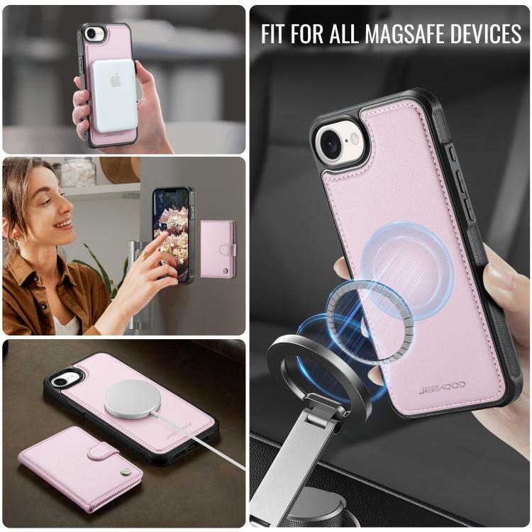 For iPhone 17e / 16e JEEHOOD J09 Buckle Card Bag MagSafe Magnetic Style RFID Leather Phone Case