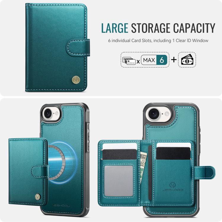 For iPhone 17e / 16e JEEHOOD J09 Buckle Card Bag MagSafe Magnetic Style RFID Leather Phone Case