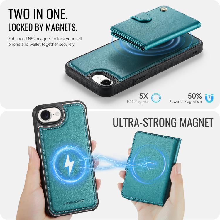 For iPhone 17e / 16e JEEHOOD J09 Buckle Card Bag MagSafe Magnetic Style RFID Leather Phone Case