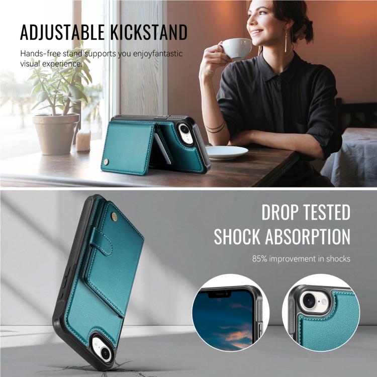 For iPhone 17e / 16e JEEHOOD J09 Buckle Card Bag MagSafe Magnetic Style RFID Leather Phone Case