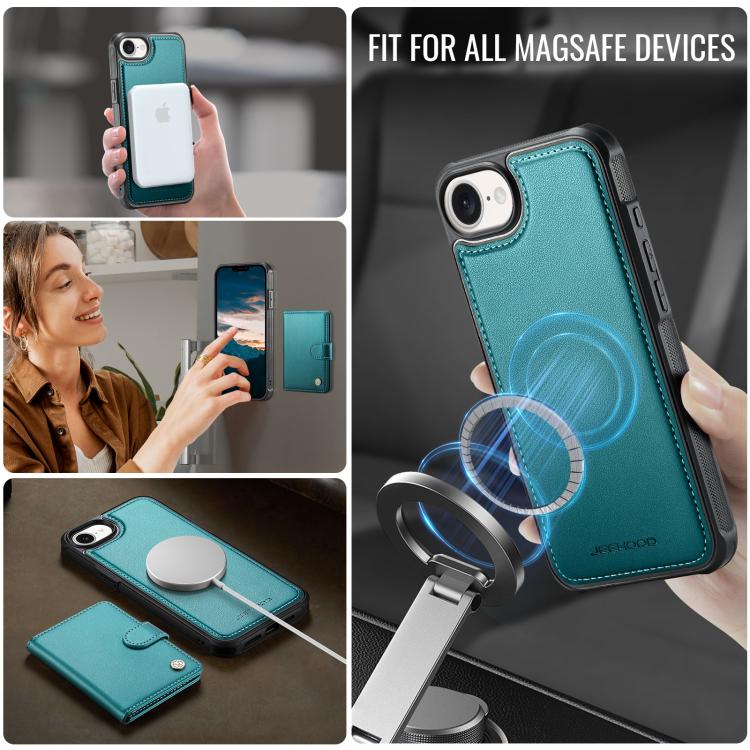 For iPhone 17e / 16e JEEHOOD J09 Buckle Card Bag MagSafe Magnetic Style RFID Leather Phone Case