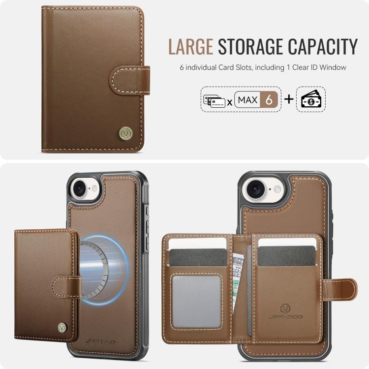 For iPhone 17e / 16e JEEHOOD J09 Buckle Card Bag MagSafe Magnetic Style RFID Leather Phone Case