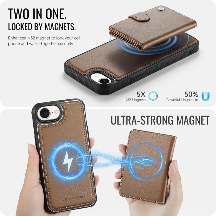 For iPhone 17e / 16e JEEHOOD J09 Buckle Card Bag MagSafe Magnetic Style RFID Leather Phone Case