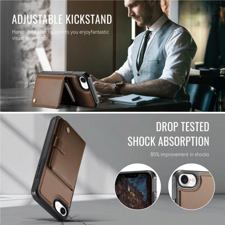 For iPhone 17e / 16e JEEHOOD J09 Buckle Card Bag MagSafe Magnetic Style RFID Leather Phone Case