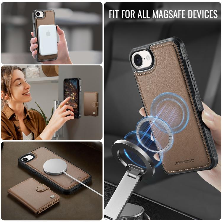 For iPhone 17e / 16e JEEHOOD J09 Buckle Card Bag MagSafe Magnetic Style RFID Leather Phone Case