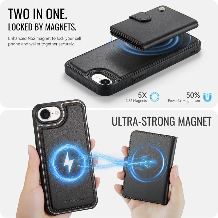 For iPhone 17e / 16e JEEHOOD J09 Buckle Card Bag MagSafe Magnetic Style RFID Leather Phone Case