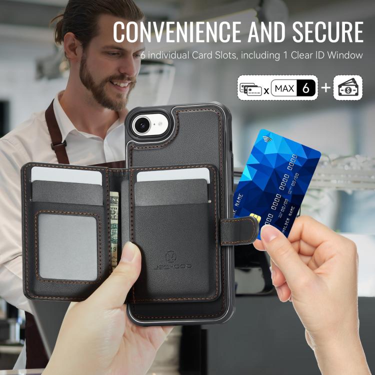 For iPhone 17e / 16e JEEHOOD J09 Buckle Card Bag MagSafe Magnetic Style RFID Leather Phone Case