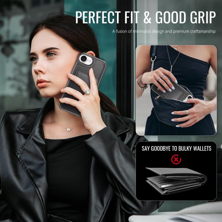 For iPhone 17e / 16e JEEHOOD J09 Buckle Card Bag MagSafe Magnetic Style RFID Leather Phone Case