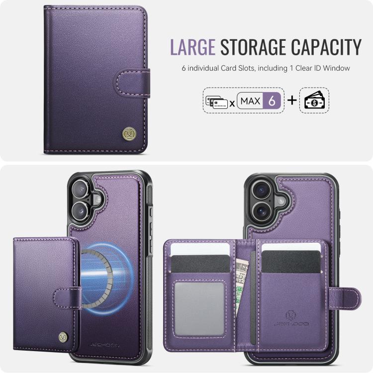 For iPhone 17 JEEHOOD J09 Buckle Card Bag MagSafe Magnetic Style RFID Leather Phone Case