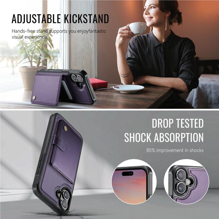 For iPhone 17 JEEHOOD J09 Buckle Card Bag MagSafe Magnetic Style RFID Leather Phone Case