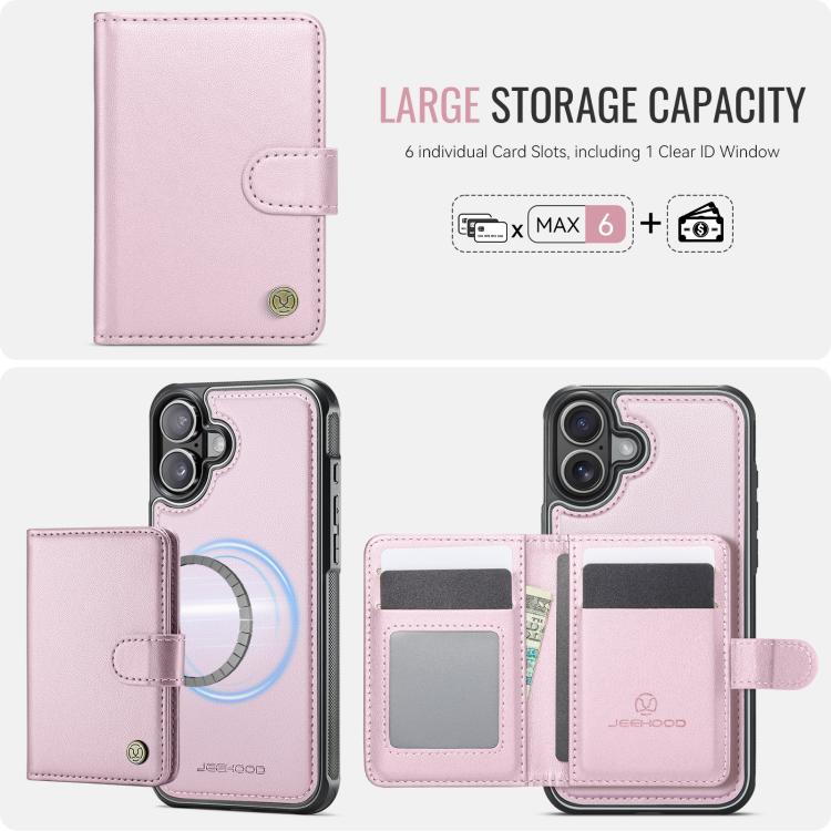 For iPhone 17 JEEHOOD J09 Buckle Card Bag MagSafe Magnetic Style RFID Leather Phone Case