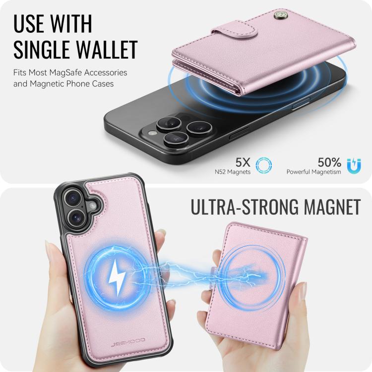 For iPhone 17 JEEHOOD J09 Buckle Card Bag MagSafe Magnetic Style RFID Leather Phone Case