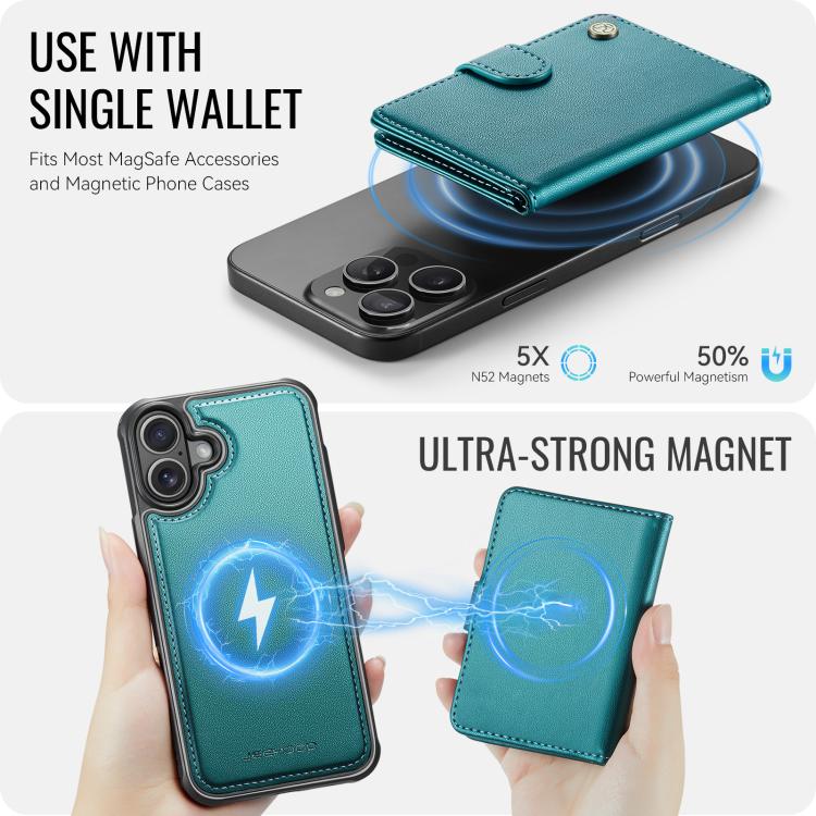 For iPhone 17 JEEHOOD J09 Buckle Card Bag MagSafe Magnetic Style RFID Leather Phone Case