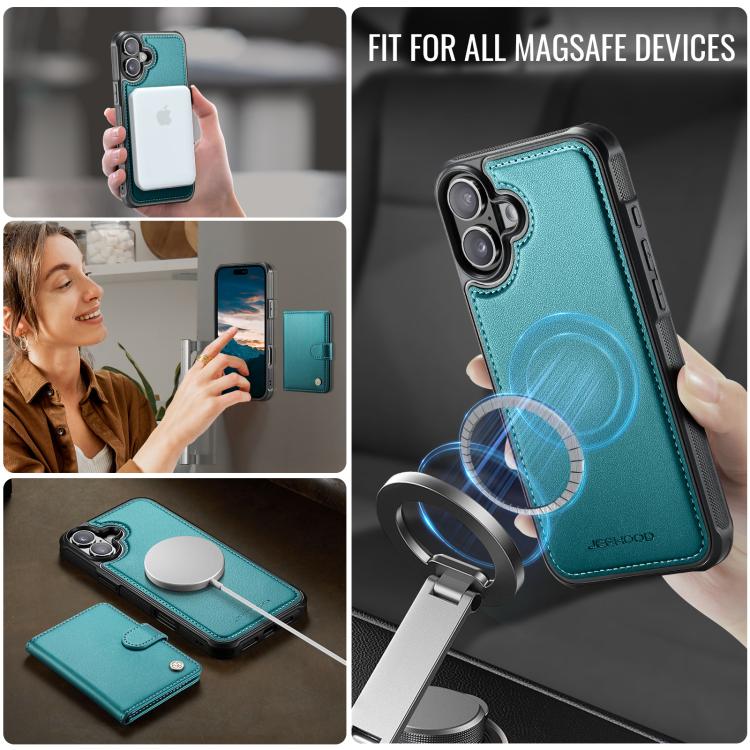 For iPhone 17 JEEHOOD J09 Buckle Card Bag MagSafe Magnetic Style RFID Leather Phone Case