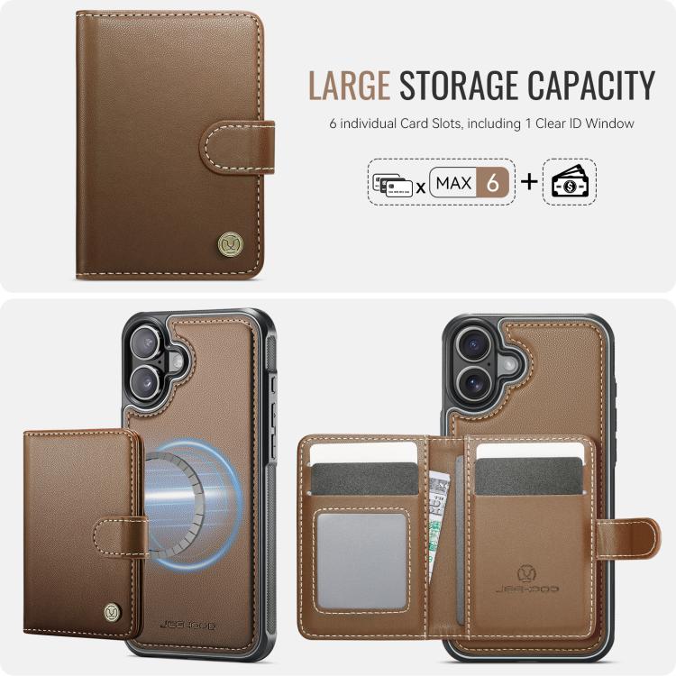 For iPhone 17 JEEHOOD J09 Buckle Card Bag MagSafe Magnetic Style RFID Leather Phone Case