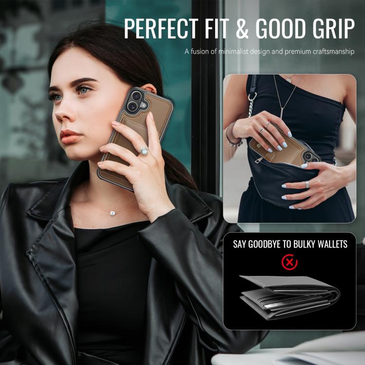 For iPhone 17 JEEHOOD J09 Buckle Card Bag MagSafe Magnetic Style RFID Leather Phone Case