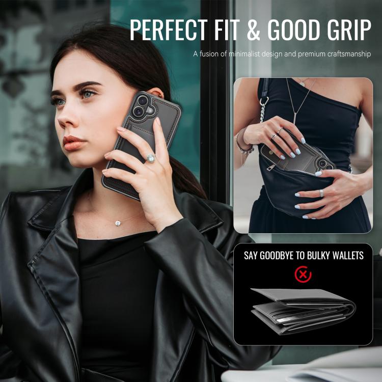 For iPhone 16 Plus JEEHOOD J09 Buckle Card Bag MagSafe Magnetic Style RFID Leather Phone Case