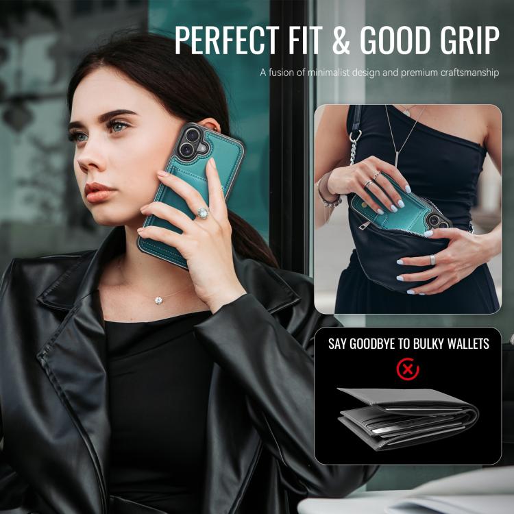 For iPhone 16 JEEHOOD J09 Buckle Card Bag MagSafe Magnetic Style RFID Leather Phone Case