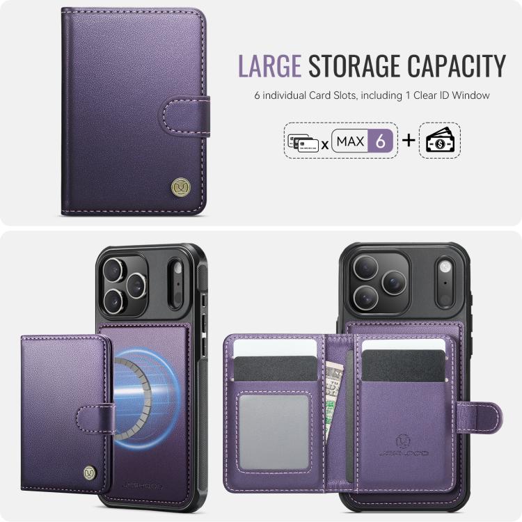 For iPhone 17 Pro Max JEEHOOD J09 Buckle Card Bag MagSafe Magnetic Style RFID Leather Phone Case