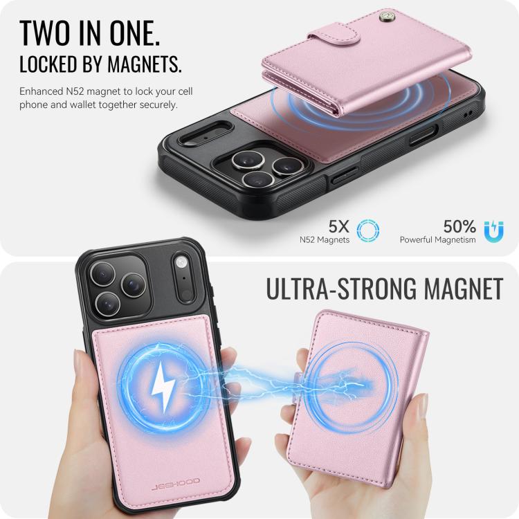 For iPhone 17 Pro Max JEEHOOD J09 Buckle Card Bag MagSafe Magnetic Style RFID Leather Phone Case