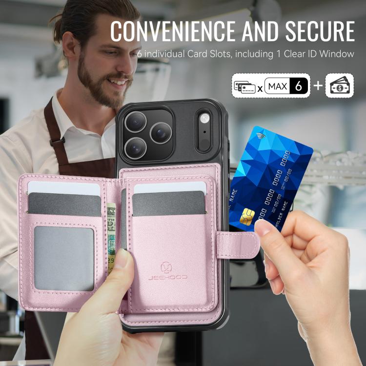 For iPhone 17 Pro Max JEEHOOD J09 Buckle Card Bag MagSafe Magnetic Style RFID Leather Phone Case