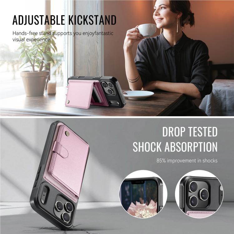 For iPhone 17 Pro Max JEEHOOD J09 Buckle Card Bag MagSafe Magnetic Style RFID Leather Phone Case