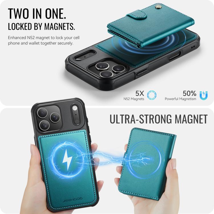 For iPhone 17 Pro Max JEEHOOD J09 Buckle Card Bag MagSafe Magnetic Style RFID Leather Phone Case