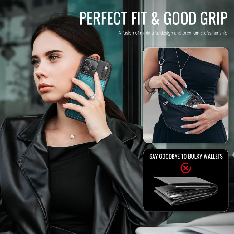 For iPhone 17 Pro Max JEEHOOD J09 Buckle Card Bag MagSafe Magnetic Style RFID Leather Phone Case