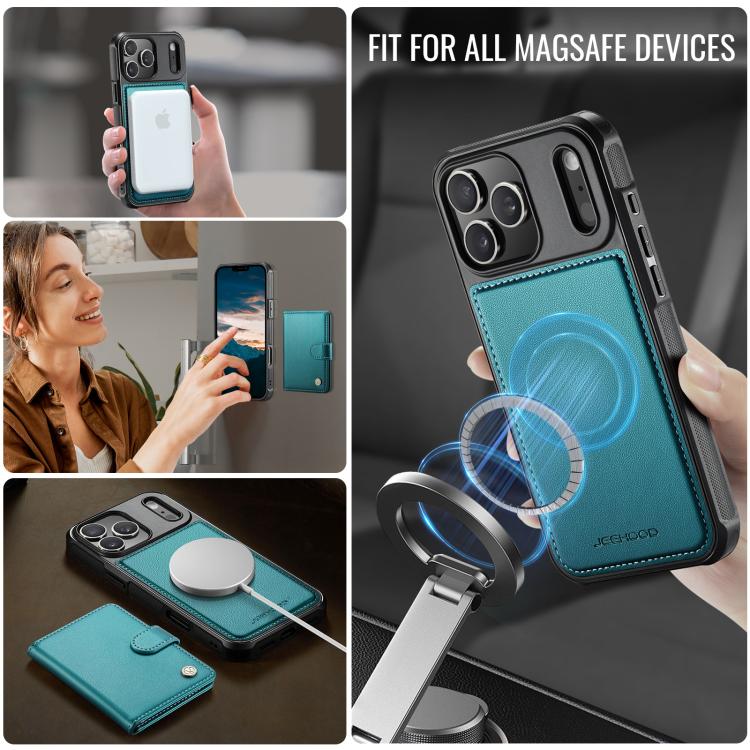 For iPhone 17 Pro Max JEEHOOD J09 Buckle Card Bag MagSafe Magnetic Style RFID Leather Phone Case