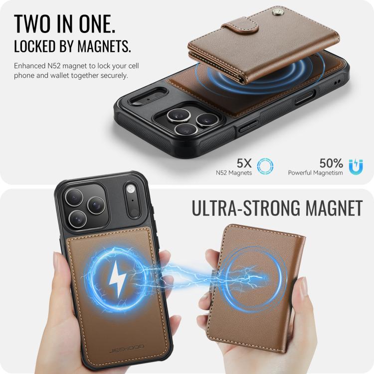 For iPhone 17 Pro Max JEEHOOD J09 Buckle Card Bag MagSafe Magnetic Style RFID Leather Phone Case